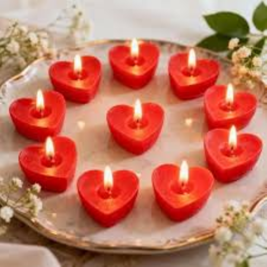 SCENTED HEART SHAPE RED TEA LIGHT CANDLE 9PCS